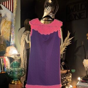 Handmade pink and Purple vintage mod Women's Dress